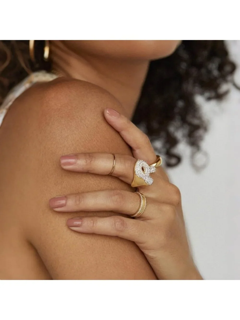 Chunky 14K Gold Plated Bubble Initial Ring for Women - Stylish Personalized